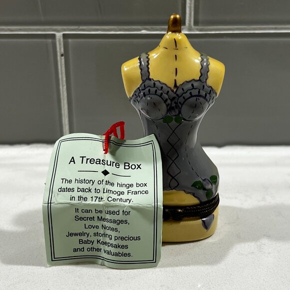 Limoges Style Vintage Porcelain Hinged Trinket Box Bow Closure Purple Silhouette - Picture 8 of 13